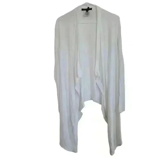 BCBGMAXAZRIA Women's White Lyocell/Spandex Knit Jacklin Raglan Open Front Hi-Lo - Picture 2 of 10